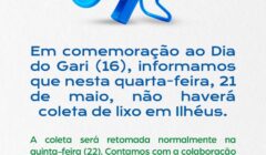 Coleta de lixo será suspensa nesta quarta-feira (21) em homenagem ao Dia do Gari