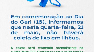 Coleta de lixo será suspensa nesta quarta-feira (21) em homenagem ao Dia do Gari