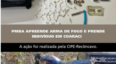 Itabuna: CIPE-Recôncavo e 15º BPM prendem suspeito com submetralhadora e drogas em Coaraci