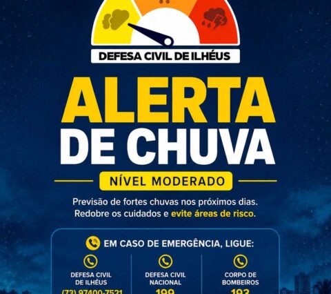 Ilhéus emite alerta para fortes chuvas nos próximos três dias